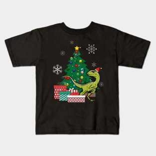 Velociraptor Around The Christmas Tree Kids T-Shirt